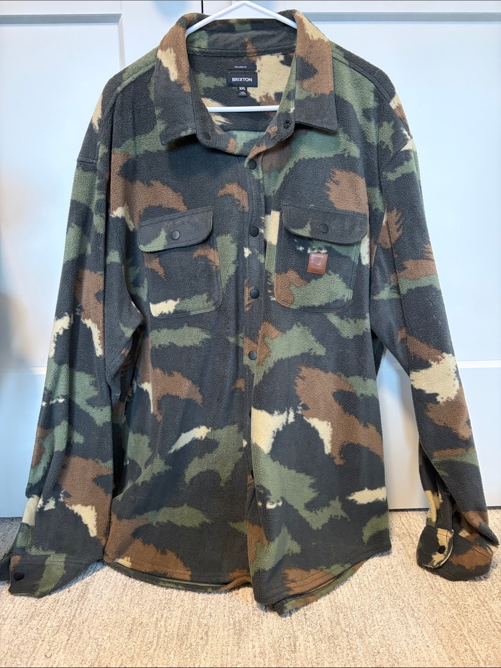 Brixton Men's Camouflage Fleece Button-Up Shirt Jacket - Green/Brown/Cream